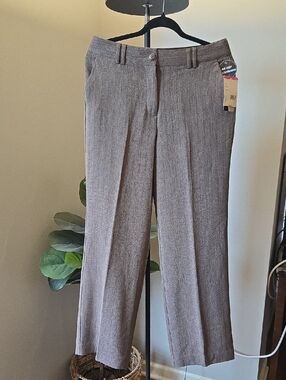 Laura Scott Straight Leg Dress Pants Trousers in Herringbone Brown